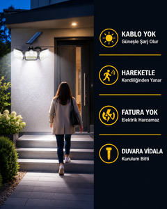 Solar Sensörlü Bahçe Lambası · 3 Başlı, Ayrı Güneş Panelli