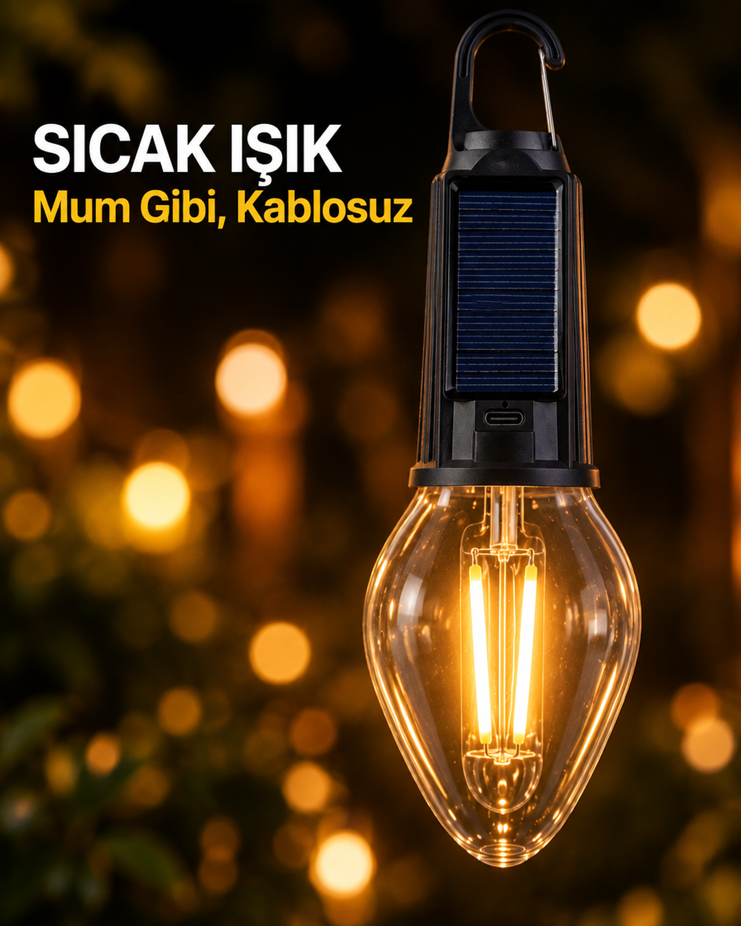 Şarjlı askılı kamp ampulü kare 2