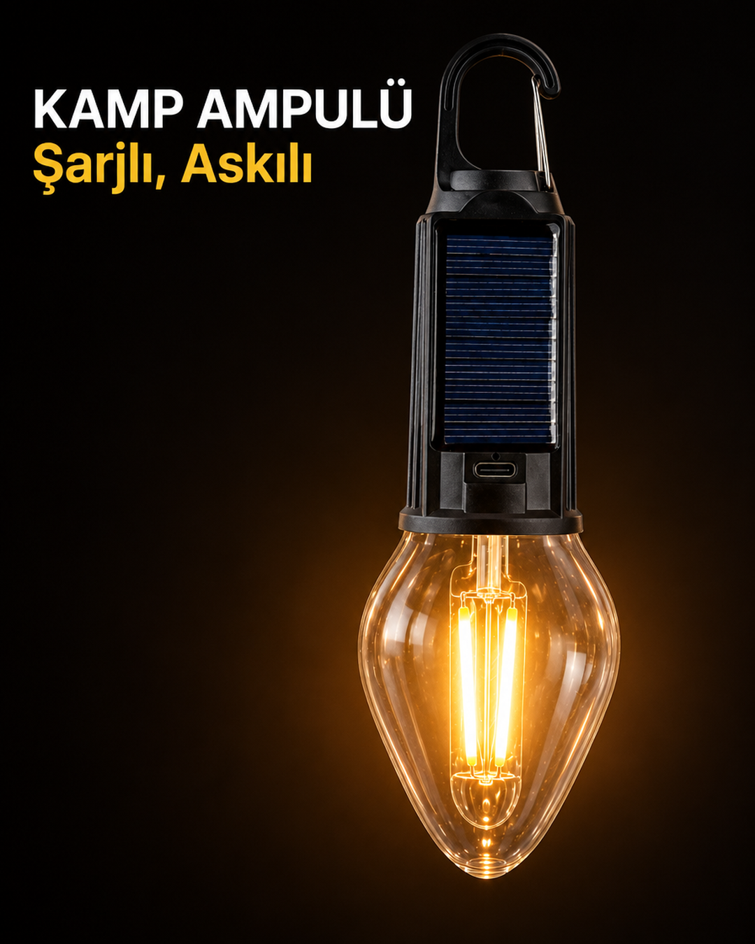 Şarjlı askılı kamp ampulü kare 5